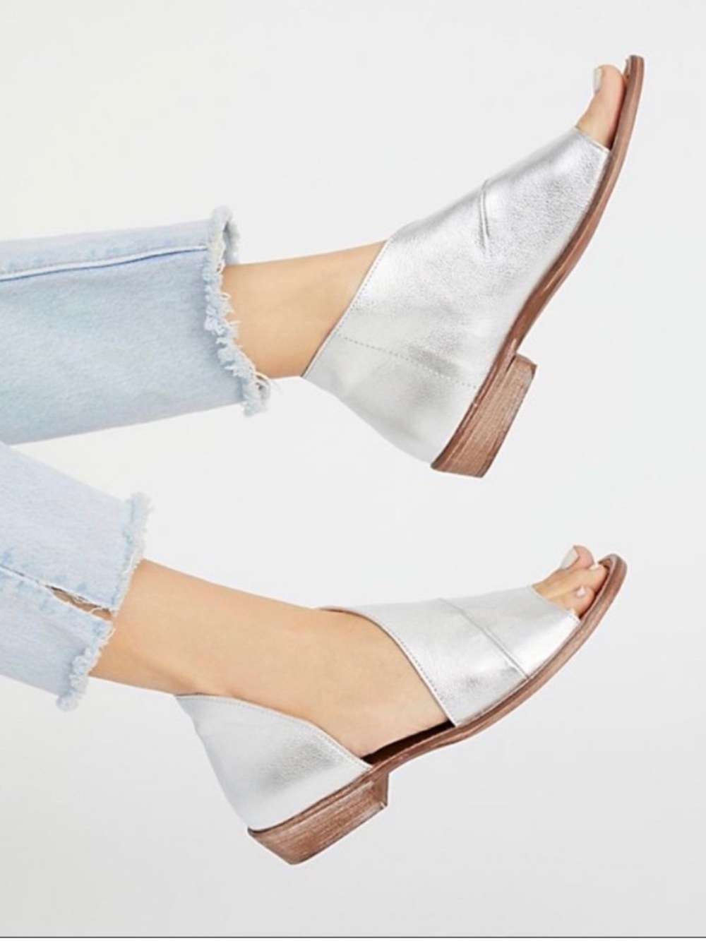 Free People Mont Blanc Sandals 37 Silver Metallic Leather D’Orsay Flats